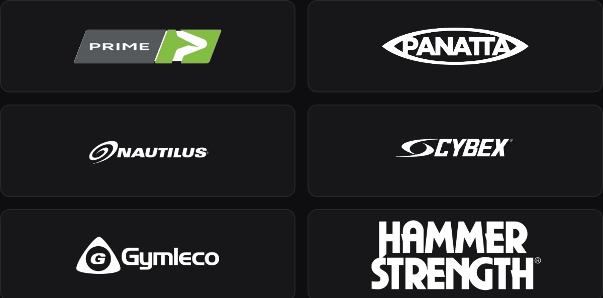 Prime, Panatta, Nautilus, Cybex, Gymleco, Hammer Strength